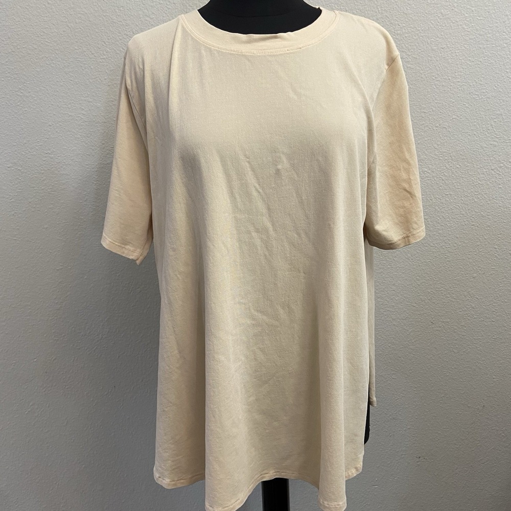 Mono B Women's‎ Curvy Pima Cotton Flow Top Split Side Peach Size 1XL New Plus SS